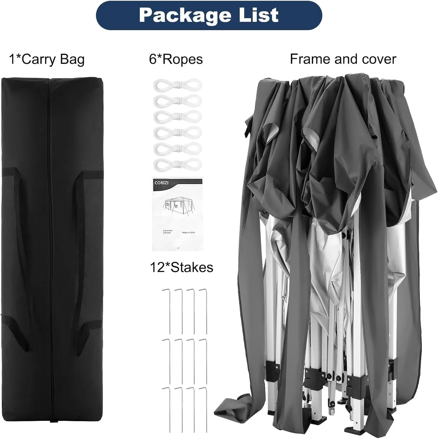 COBIZI Canopy 10x20 Pop Up Canopy Tent Party Tents for Parties Weddings Backyard Waterproof Canopy Outdoor Commercial Instant Canopy Event Tent with Stakes, Ropes,Sandbags, Grey