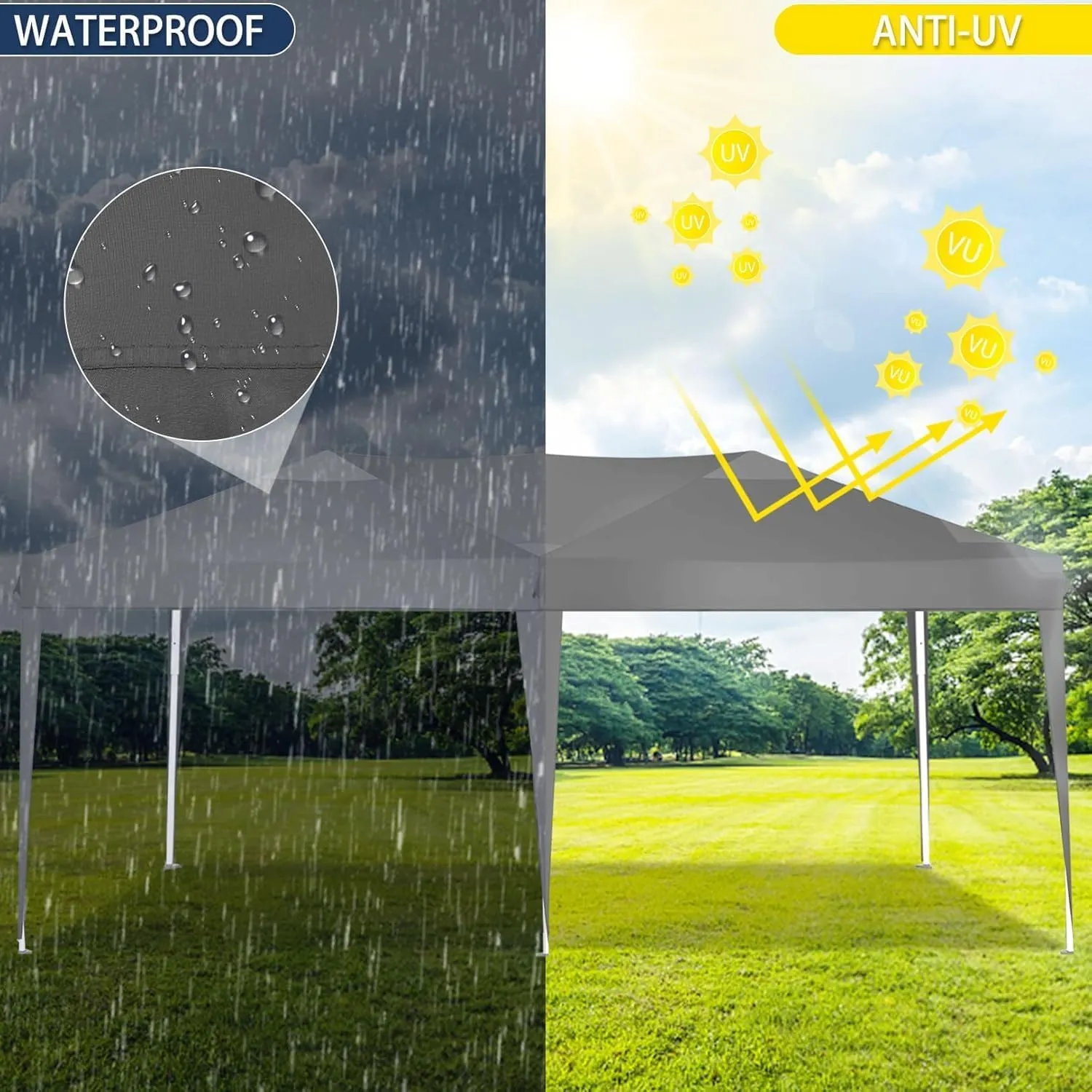 COBIZI Canopy 10x20 Pop Up Canopy Tent Party Tents for Parties Weddings Backyard Waterproof Canopy Outdoor Commercial Instant Canopy Event Tent with Stakes, Ropes,Sandbags, Grey