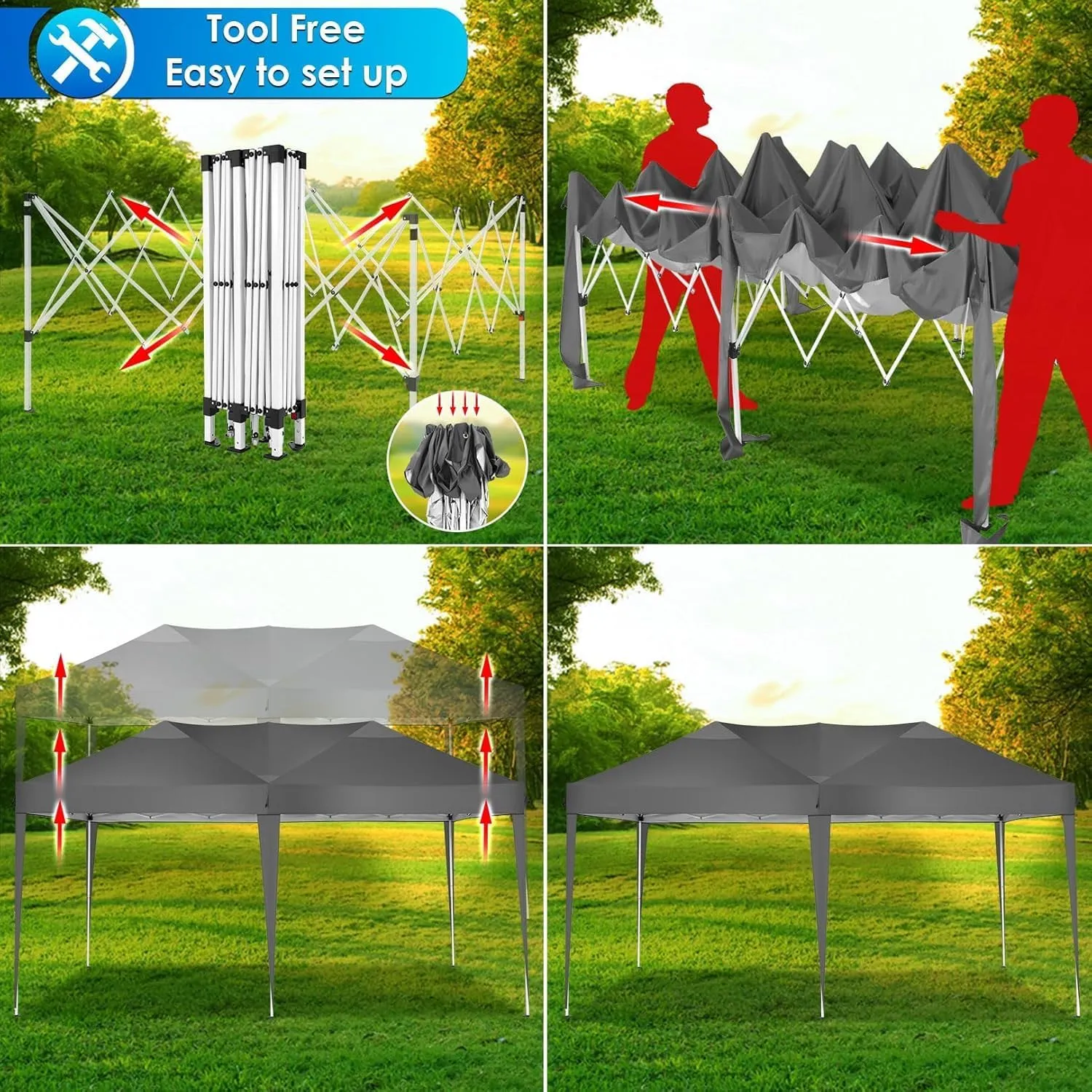 COBIZI Canopy 10x20 Pop Up Canopy Tent Party Tents for Parties Weddings Backyard Waterproof Canopy Outdoor Commercial Instant Canopy Event Tent with Stakes, Ropes,Sandbags, Grey