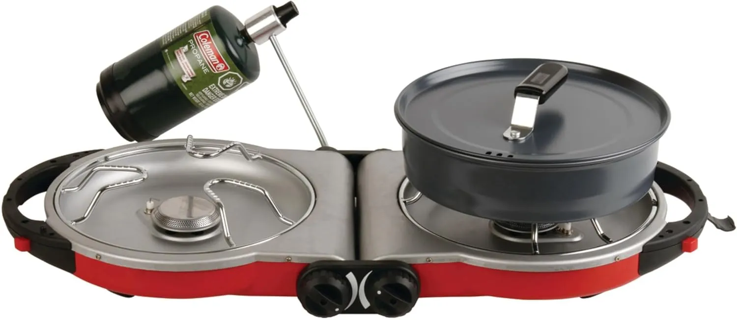 Coleman Fold ‘N Go 2-Burner Propane Stove, Dual Adjustable Burners with 20,000 BTUs of Power & InstaStart Ignition