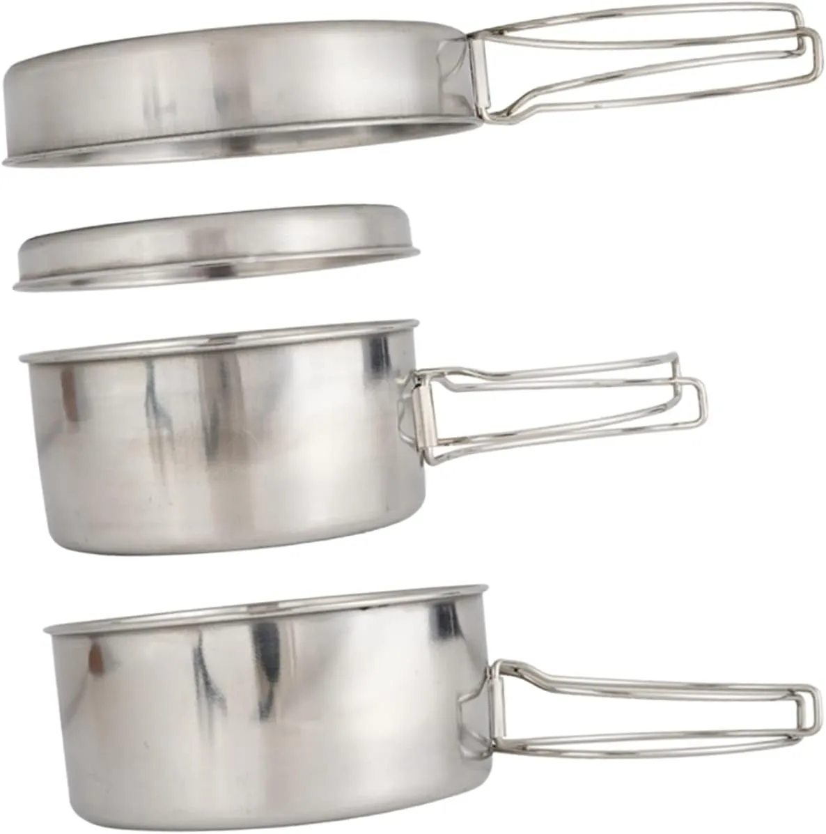 Collapsible Cooking Pots Camping Set 4-Piece Stainless Steel Outdoor Cooking Pan for Hiking