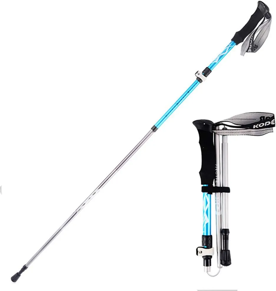 Collapsible Trekking Pole/Hiking Poles Adjustable Lightweight Aluminum Portable Walking Sticks with Foam Grip and Quick Lock System for Walking Senior Hike Backpacking (Blue)