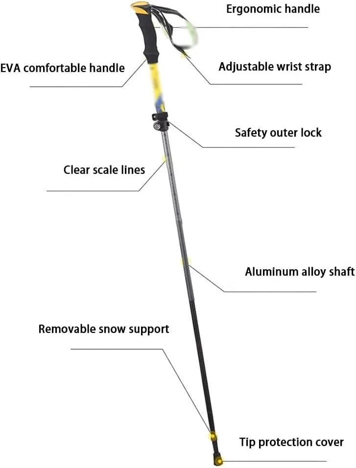 Collapsible Trekking Poles 2 Pack, Adjustable Aluminum Walking Sticks, with Quick Adjustable Locks, for Women, Men, Seniors
