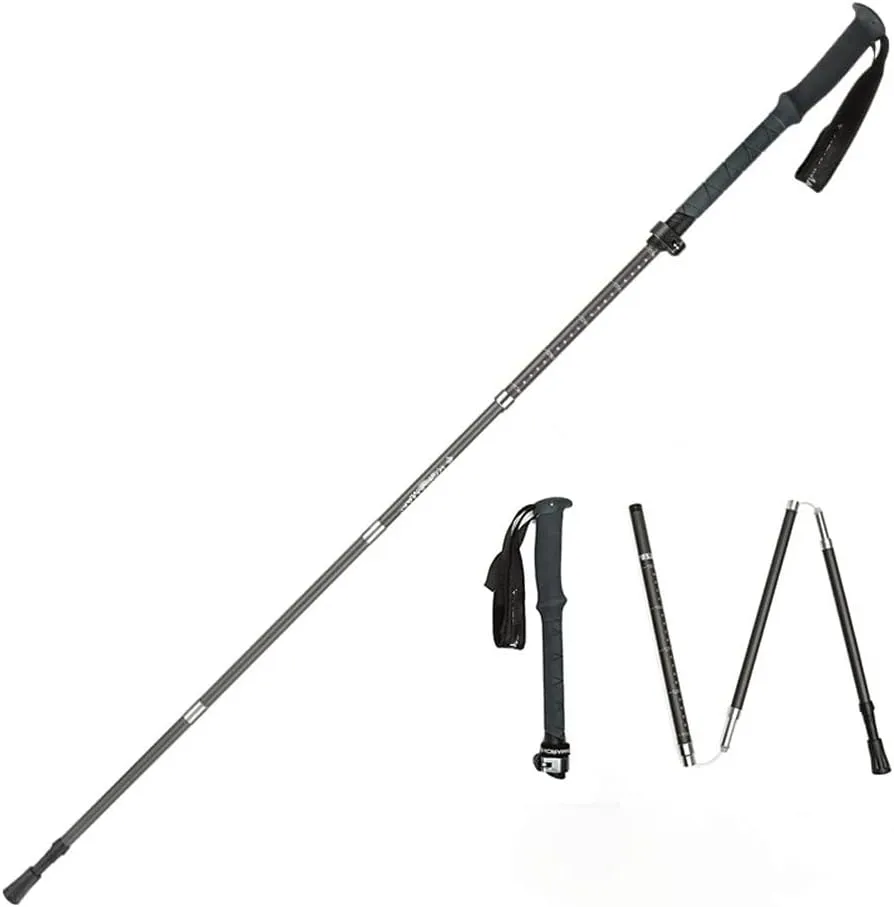 Collapsible Trekking Poles for Hiking, Carbon Fiber Trekking Sticks with Extra-Articular Lock Handle, Telescopic Walking Poles for Camping, Mountaining