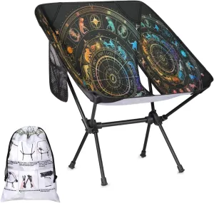 Color Constellation Compass Camping Chairs for Adults Ultralight Folding Chairs Outside Portable Camp Backpacking Chair with Side Pocket Storage Bag Compact Beach Chairs for Hiking Fishing
