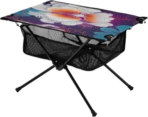 Colorful Line Flower Portable Folding Camping Table, Compact Lightweight Beach Table with Carrying Bag for Outdoor Picnics, BBQs, Camp