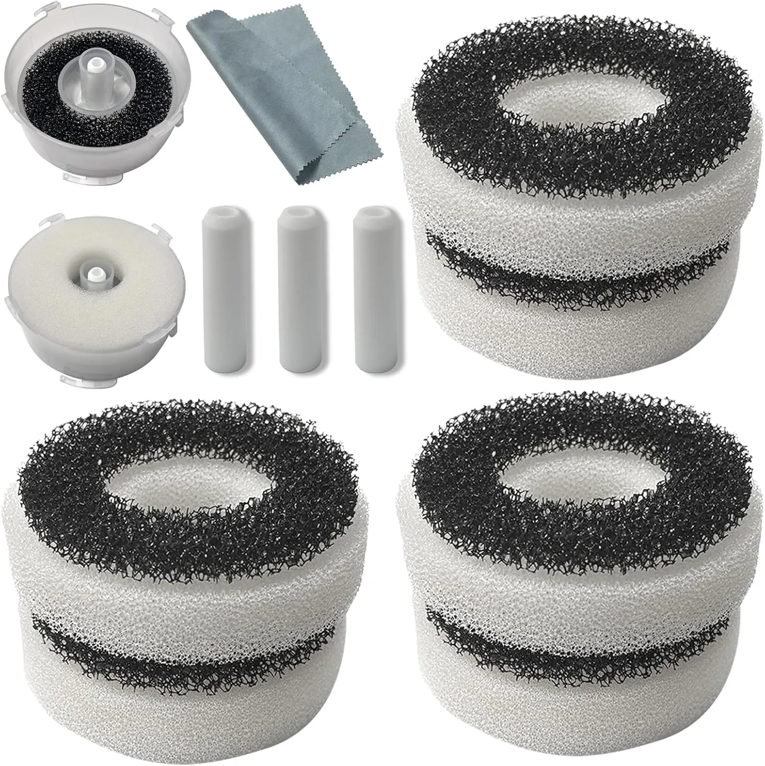 Compatible Foam and Carbon Rings Replacement for Biorb Filter Set (6 piece of carbon foam, 6 piece of regular foam, 3 piece air Stone and 1 piece cleaner pad)