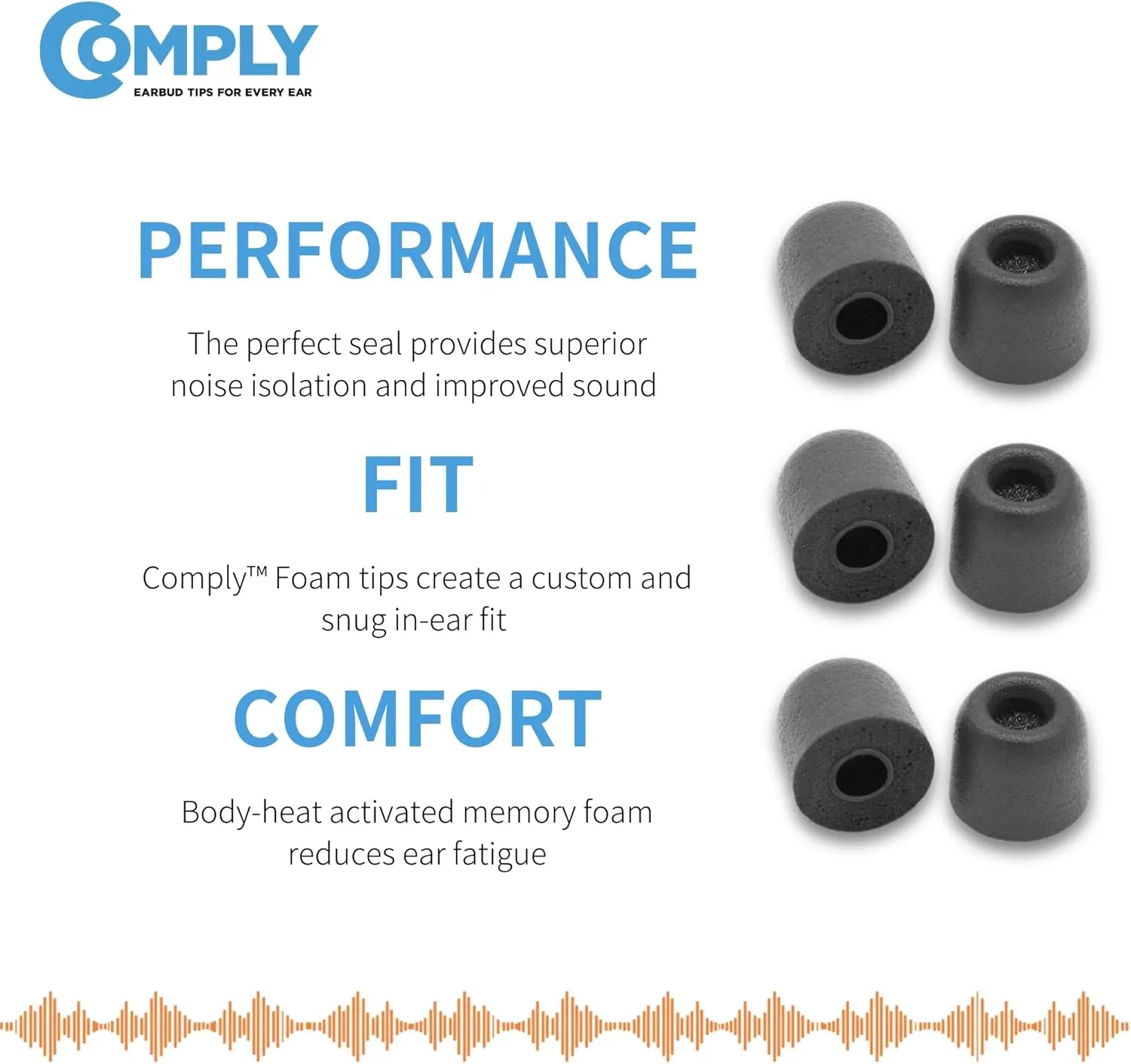 Comply 167 Core Series | Memory Foam Replacement IEM Ear Tips for Sennheiser Wired Devices & More | Superior Noise Isolation, Ultimate Comfort, Secure Fit | TechDefender, Black, Large (3 Pairs)