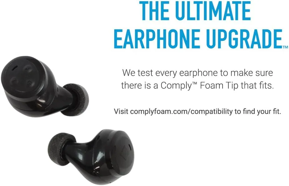 Comply TW-200-A | Memory Foam Replacement Earbud Tips for Anker Soundcore, JBL, Skullcandy, EarFun & More | Ultimate Comfort, Secure Fit, Superior Noise Isolation | Black, Large (3 Pairs)