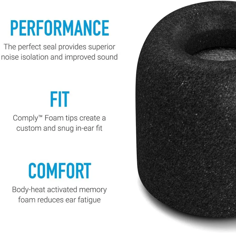 Comply TW-200-A | Memory Foam Replacement Earbud Tips for Anker Soundcore, JBL, Skullcandy, EarFun & More | Ultimate Comfort, Secure Fit, Superior Noise Isolation | Black, Large (3 Pairs)