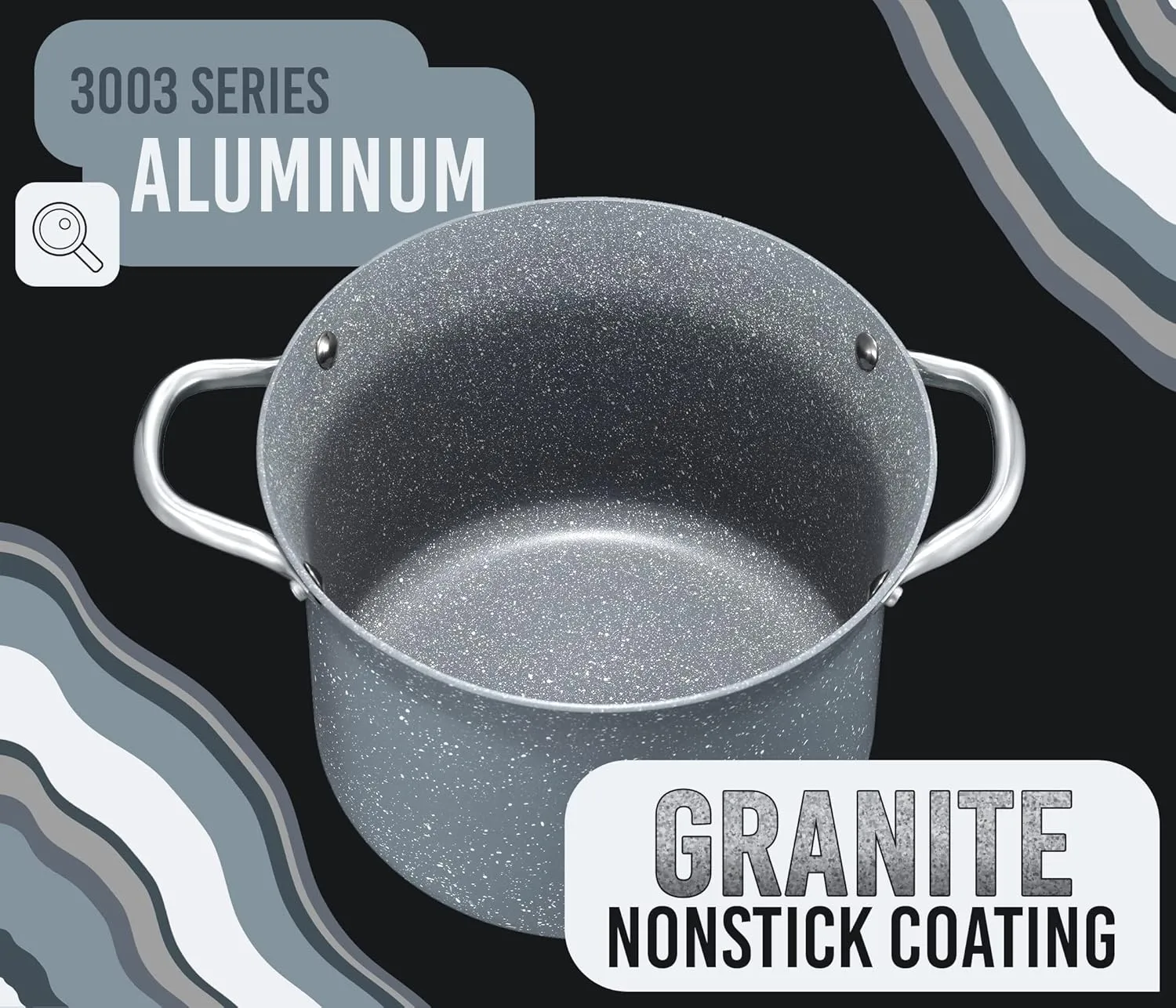 Concord Granite Nonstick 7 Quart Stock Pot Cookware Set (Induction Compatible) (Grey)