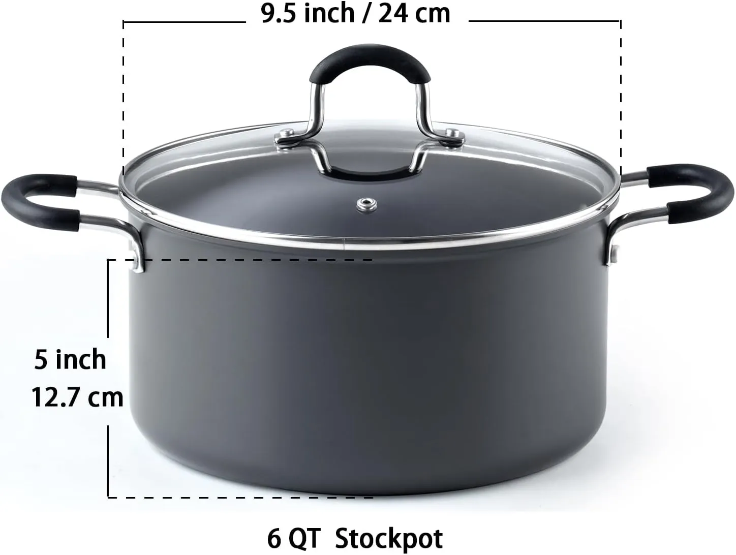 Cook N Home Casserole Dutch Oven Stockpot With Lid Professional Hard Anodized Nonstick 6-Quart , Oven Safe - with Stay-Cool Handles, black