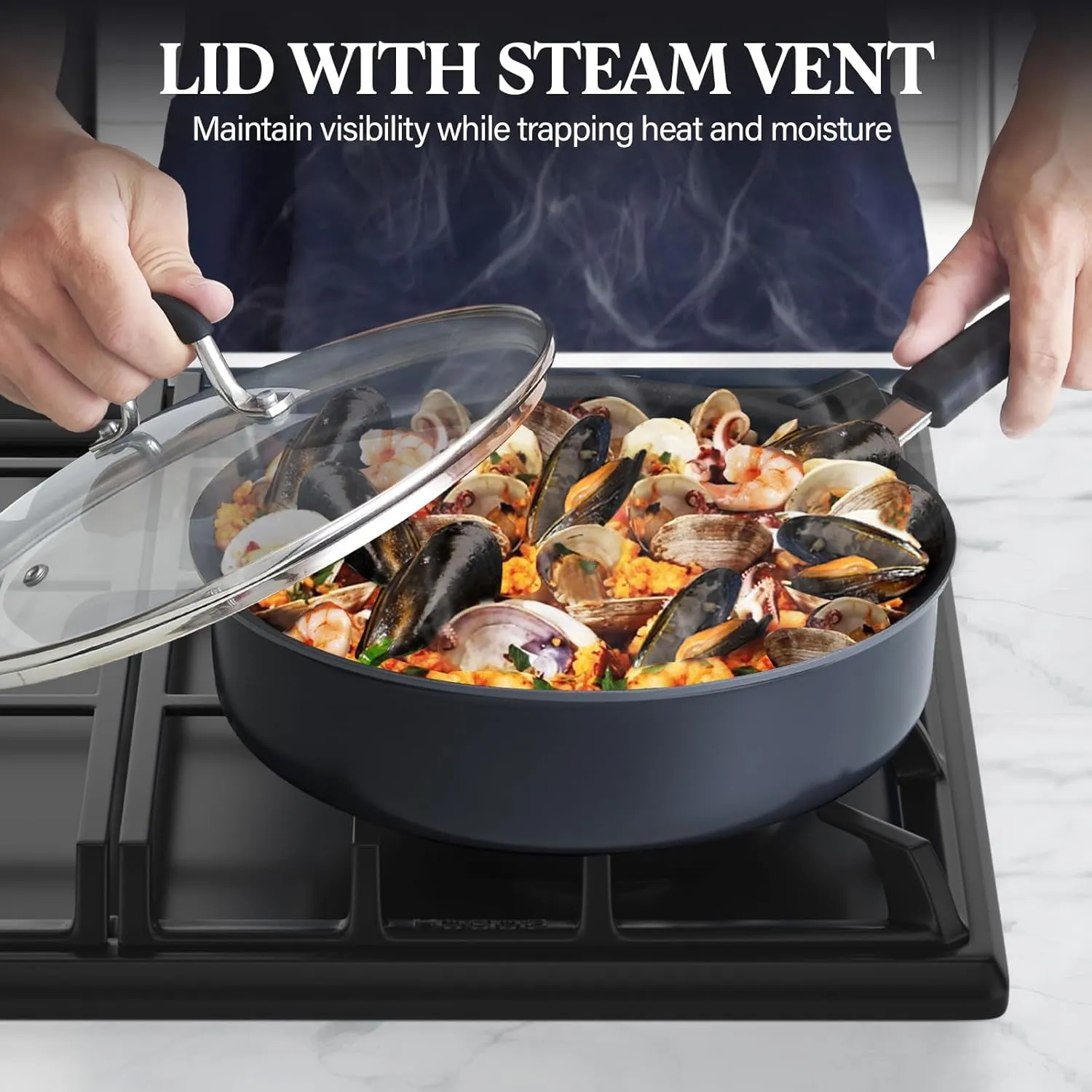 Cook N Home Professional Hard Anodized Nonstick Saucepan with Lid, 1.5 Quart, Black