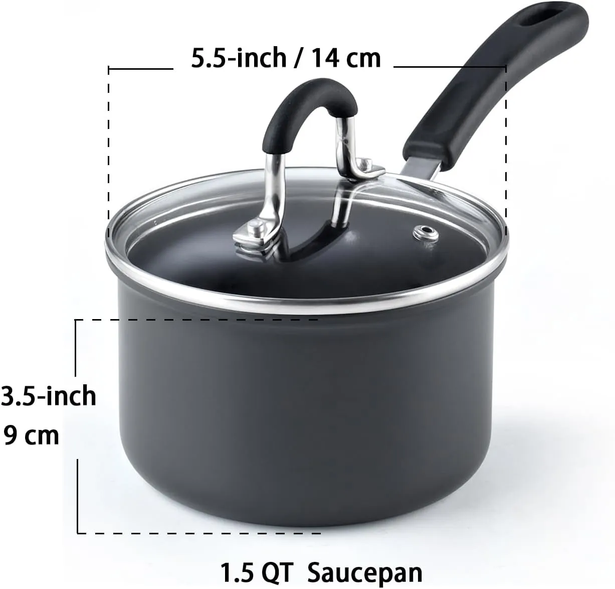 Cook N Home Professional Hard Anodized Nonstick Saucepan with Lid, 1.5 Quart, Black