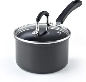 Cook N Home Professional Hard Anodized Nonstick Saucepan with Lid, 1.5 Quart, Black
