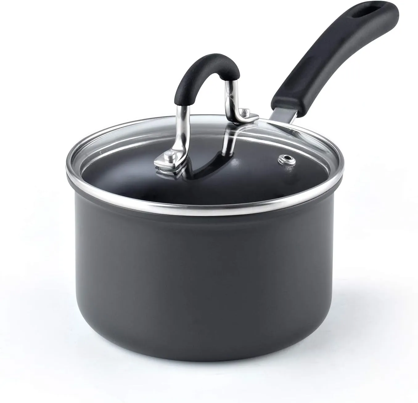 Cook N Home Professional Hard Anodized Nonstick Saucepan with Lid, 1.5 Quart, Black