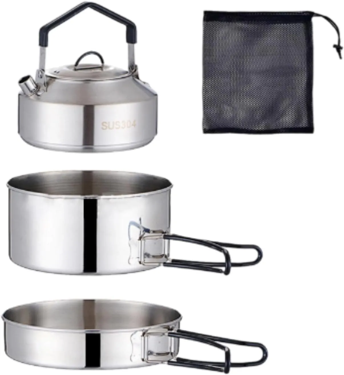 Cooking Gear Camping Pot Frying Pan Kettle Folding Handle Nonstick Camping Cooker Set Cooking Set for Barbecue Travel Fishing