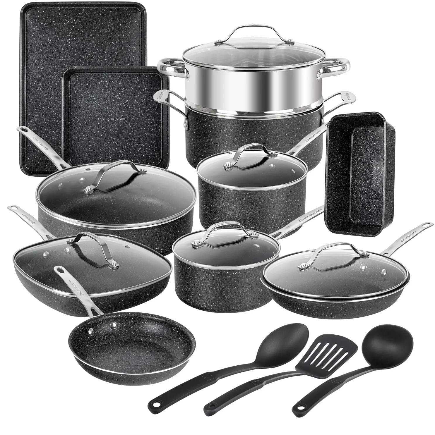 Cookware Bakeware Set with Ultra Nonstick in Black 20 Pieces