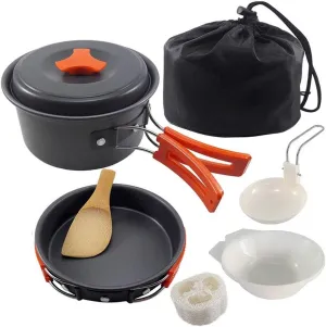Cookware Kit Camping Cookware Set 2 Person Camping Gear Campfire Utensils Non-Stick Cooking Lightweight Stackable Pot Pan Bowls Storage Bag (Color : A) (C)