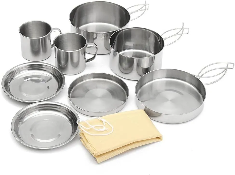 Cookware Mess Kit, Camping Cookware Set, Camping Frying Pots Pans Dishes Cups Cooking Set, Lightweight Backpacking Cookware, Stainless Steel Compact Cookware for Picnic Hiking Travel