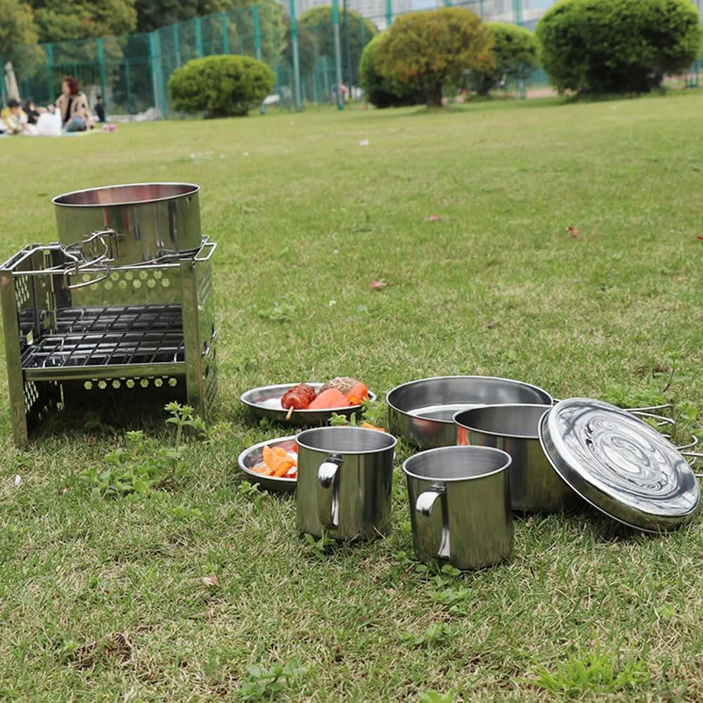 Cookware Mess Kit, Camping Cookware Set, Camping Frying Pots Pans Dishes Cups Cooking Set, Lightweight Backpacking Cookware, Stainless Steel Compact Cookware for Picnic Hiking Travel