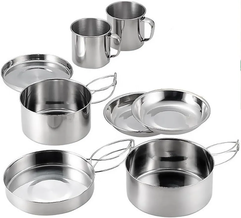 Cookware Mess Kit, Camping Cookware Set, Camping Frying Pots Pans Dishes Cups Cooking Set, Lightweight Backpacking Cookware, Stainless Steel Compact Cookware for Picnic Hiking Travel
