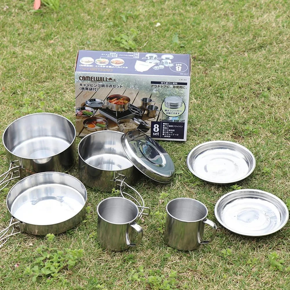 Cookware Mess Kit, Camping Cookware Set, Camping Frying Pots Pans Dishes Cups Cooking Set, Lightweight Backpacking Cookware, Stainless Steel Compact Cookware for Picnic Hiking Travel