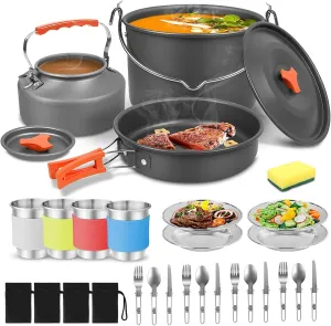 Cookware Outdoor Cooking Cookware Utensils Kit Family Hiking Travel Picnic Tableware Collapsible Bowl Pan Knife Fork