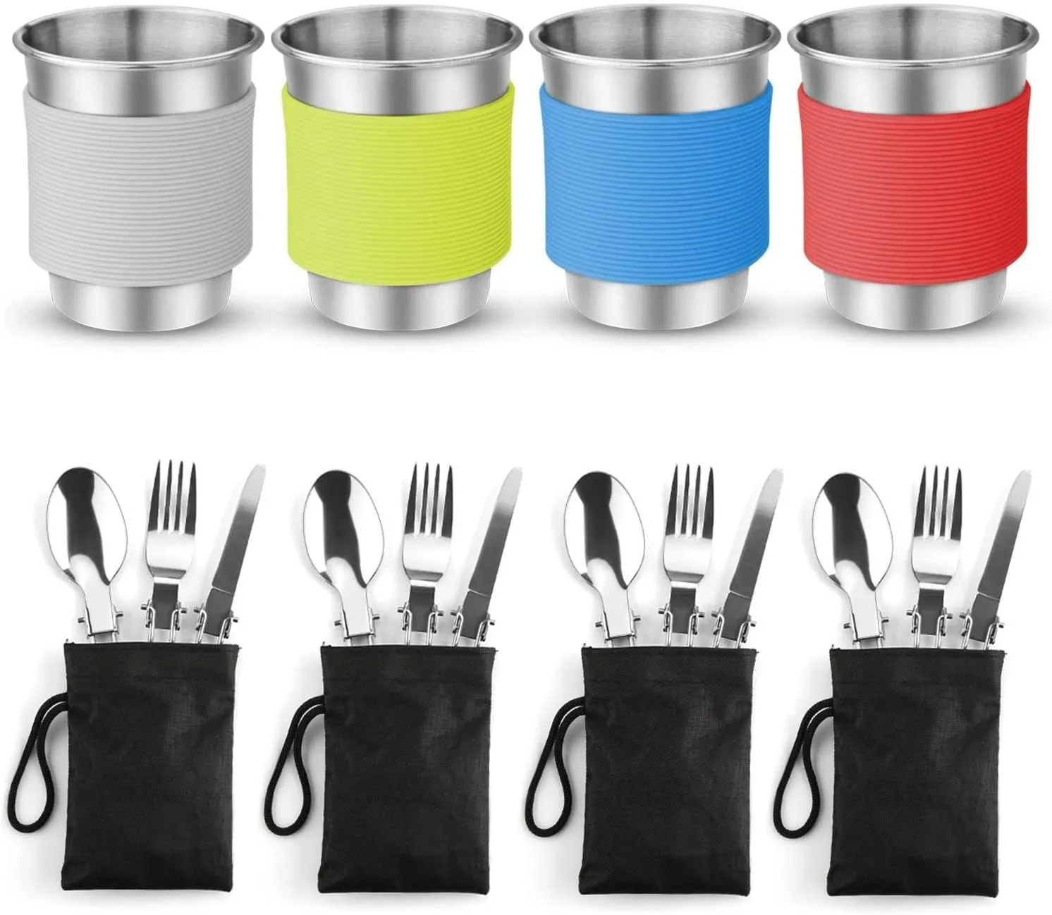 Cookware Outdoor Cooking Cookware Utensils Kit Family Hiking Travel Picnic Tableware Collapsible Bowl Pan Knife Fork