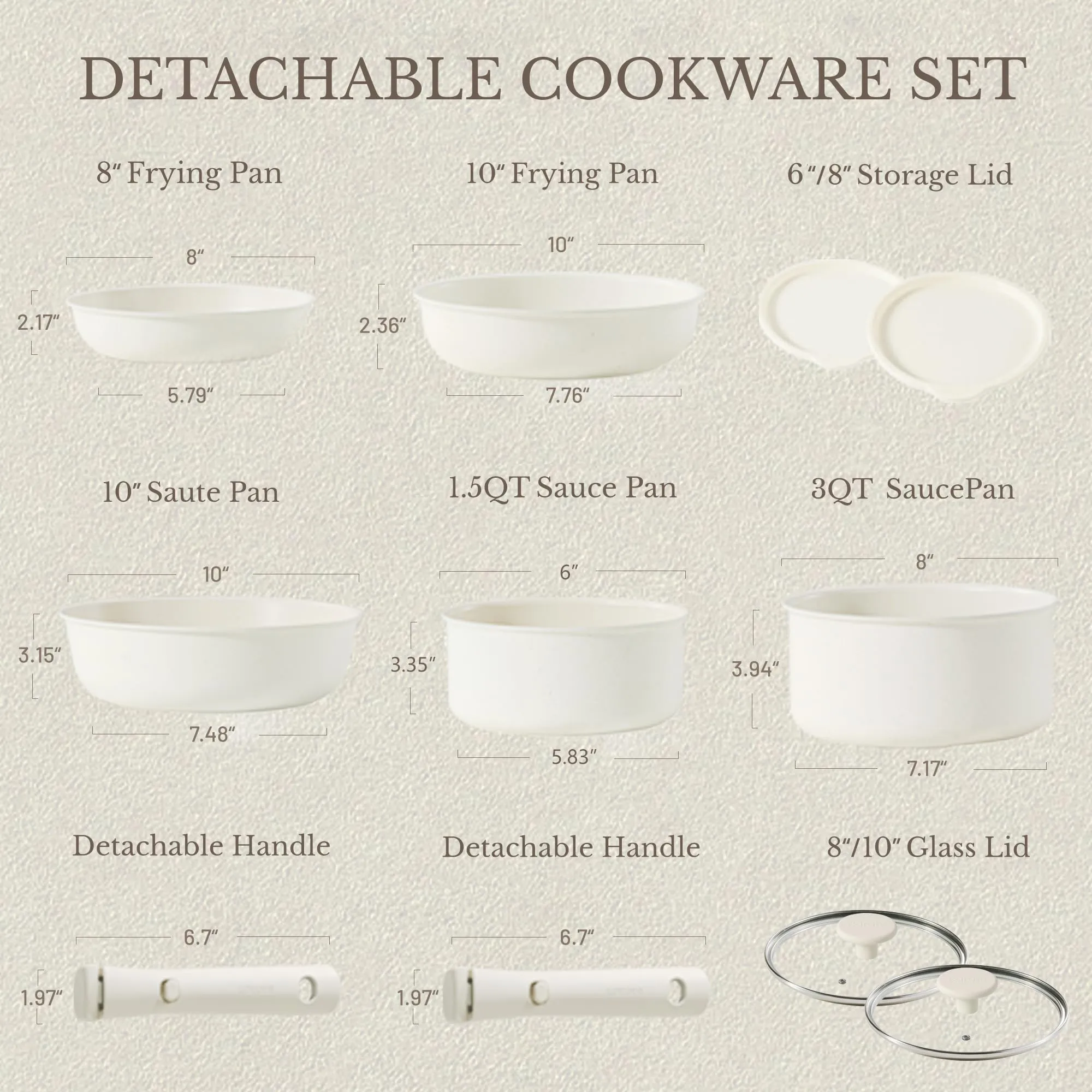 Cookware White RV Set, Oven Positive feedback Safe Nonstick Handle, CAROTE Safe, Pots Kitchen Induction Set, 11pcs Detachable/Removable Cream and Pans