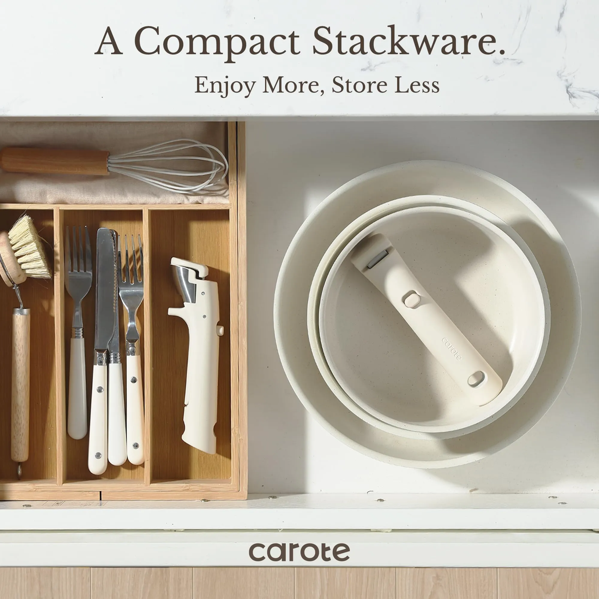 Cookware White RV Set, Oven Positive feedback Safe Nonstick Handle, CAROTE Safe, Pots Kitchen Induction Set, 11pcs Detachable/Removable Cream and Pans