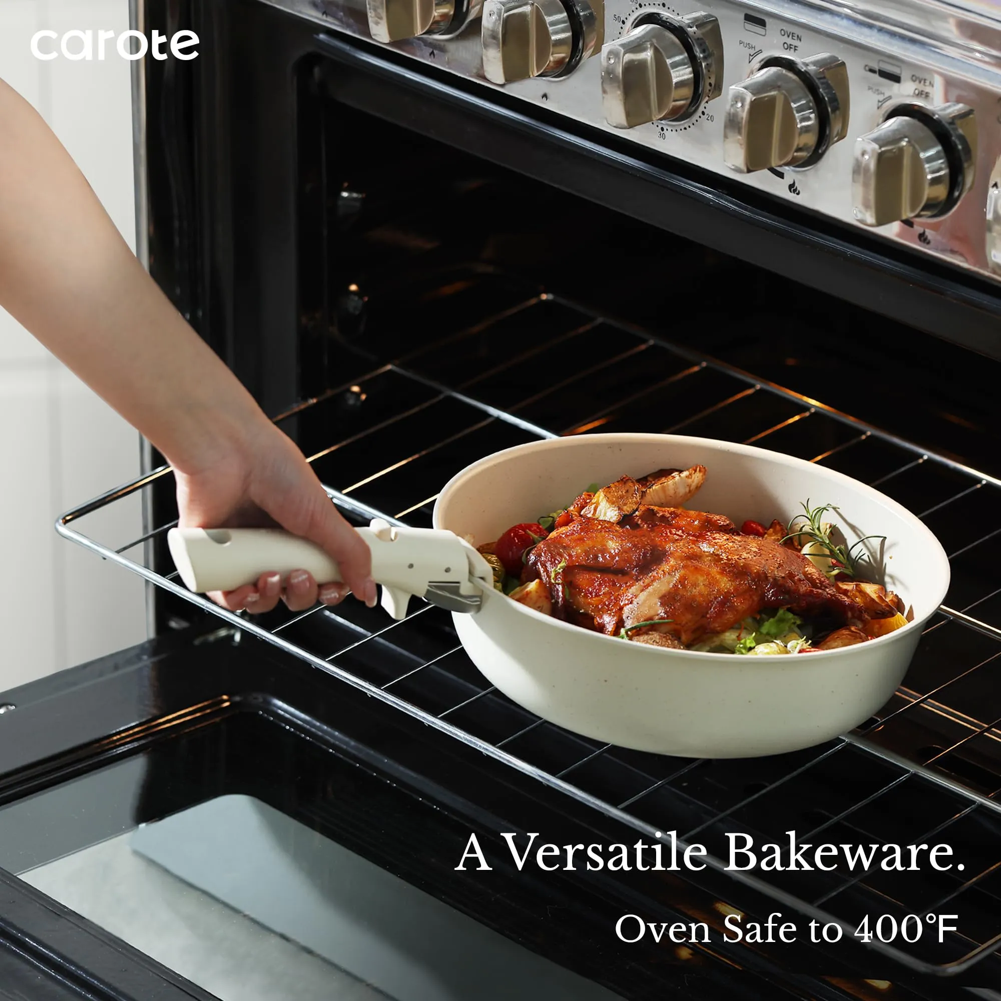 Cookware White RV Set, Oven Positive feedback Safe Nonstick Handle, CAROTE Safe, Pots Kitchen Induction Set, 11pcs Detachable/Removable Cream and Pans