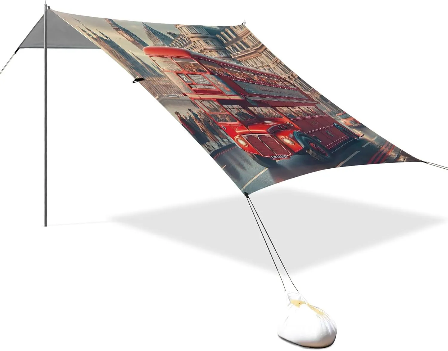 Cool Red Bus London Tent Beach Canopy 9.2 × 10.5 FT Outdoor Patio Sun Shade Funny Wind Sail Shade Camping Sun Shelter Yard with Sand Bags Poles