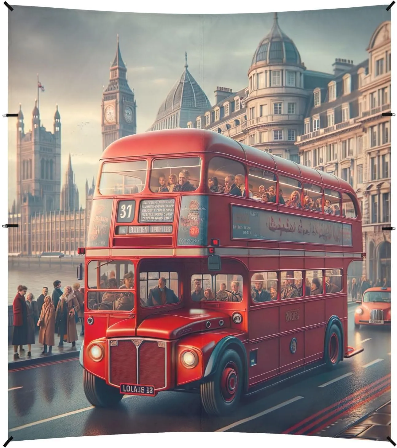Cool Red Bus London Tent Beach Canopy 9.2 × 10.5 FT Outdoor Patio Sun Shade Funny Wind Sail Shade Camping Sun Shelter Yard with Sand Bags Poles