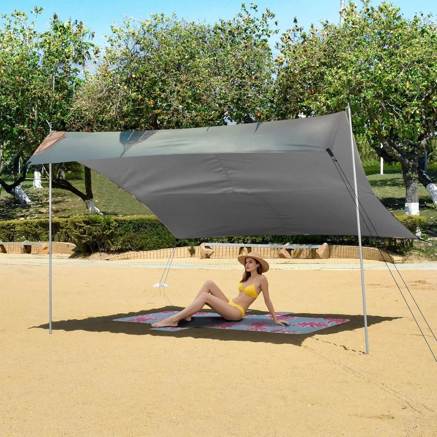 Cool Red Bus London Tent Beach Canopy 9.2 × 10.5 FT Outdoor Patio Sun Shade Funny Wind Sail Shade Camping Sun Shelter Yard with Sand Bags Poles