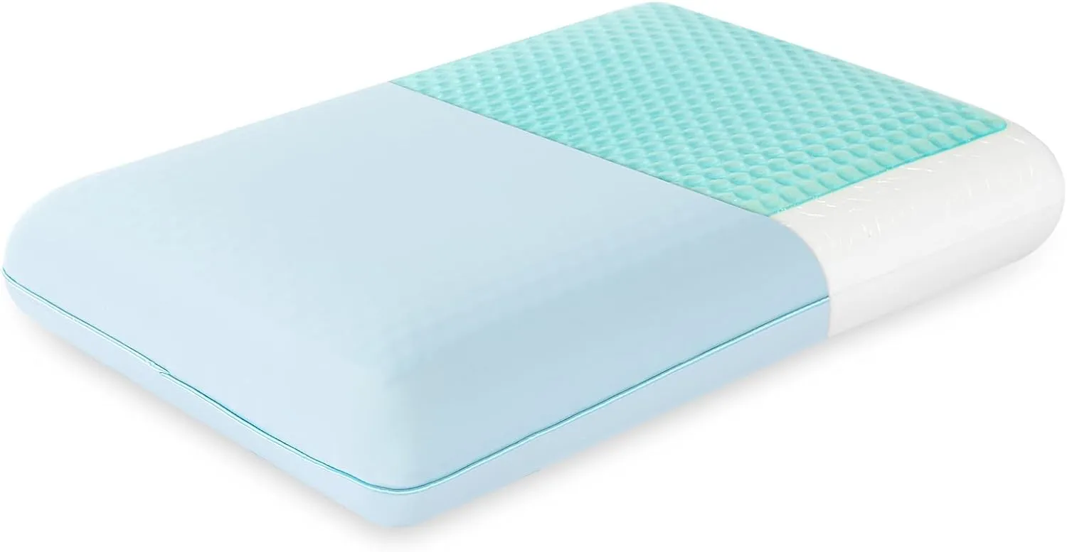 Cooling Memory Foam Pillow with Two-Sided Reversible Cover, Neck Support for Back, Stomach, and Side Sleepers, Washable Removable Cover, All-Season Comfort, Blue
