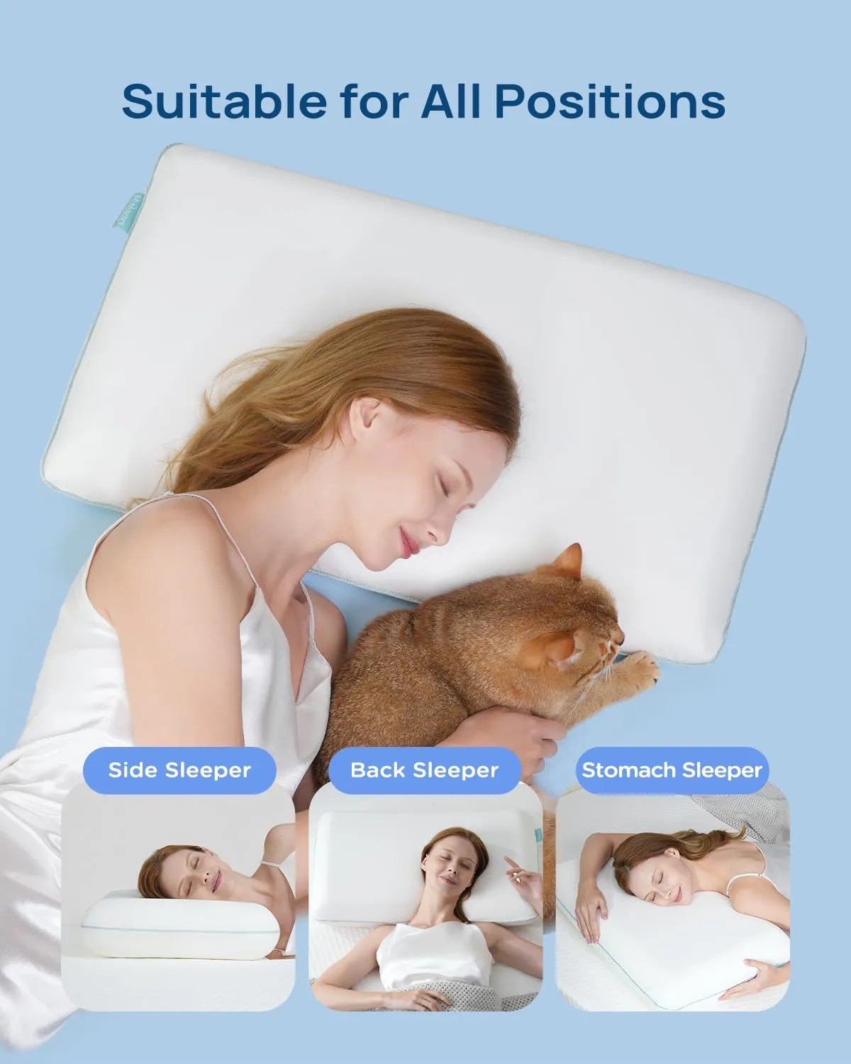 Cooling Soft Memory Foam Pillow, Cervical Neck Pillow for Side Sleepers, Back & Stomach Sleepers, Ergonomic Orthopedic Design for Neck Pain Relief and Deep Sleep, CertiPUR-US, White