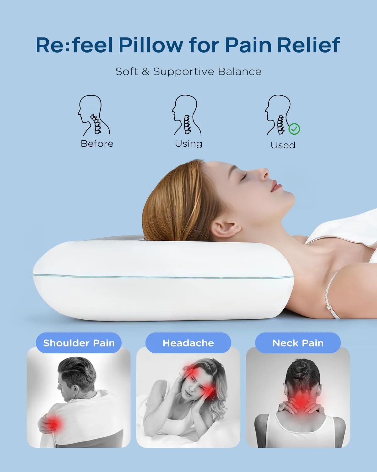 Cooling Soft Memory Foam Pillow, Cervical Neck Pillow for Side Sleepers, Back & Stomach Sleepers, Ergonomic Orthopedic Design for Neck Pain Relief and Deep Sleep, CertiPUR-US, White