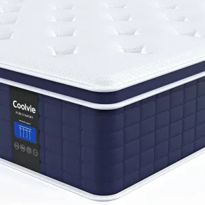 Coolvie 14 Inch California King Mattress, Hybrid Cal King Mattresses in a Box, Medium Firm Feel, 4 Layer Premium Foam with Pocket Springs with Fiberglass Free, Best Mattress in a Box