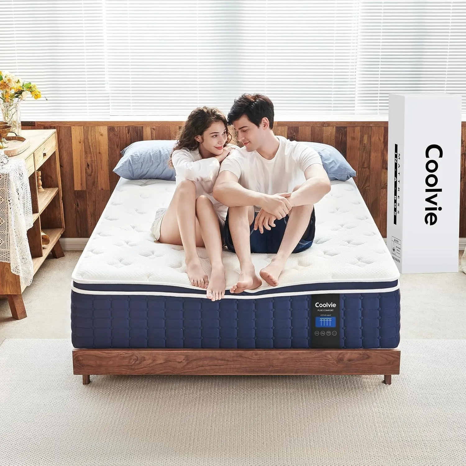 Coolvie 14 Inch California King Mattress, Hybrid Cal King Mattresses in a Box, Medium Firm Feel, 4 Layer Premium Foam with Pocket Springs with Fiberglass Free, Best Mattress in a Box
