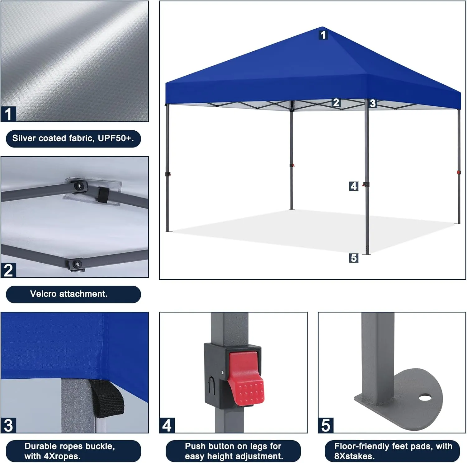 COOSHADE Easy Pop Up Canopy Tent 8X8Ft(RoyalBlue)