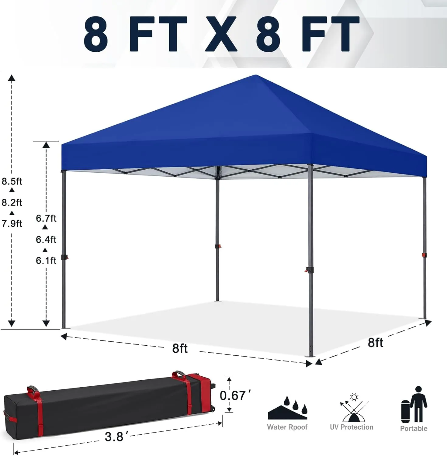 COOSHADE Easy Pop Up Canopy Tent 8X8Ft(RoyalBlue)