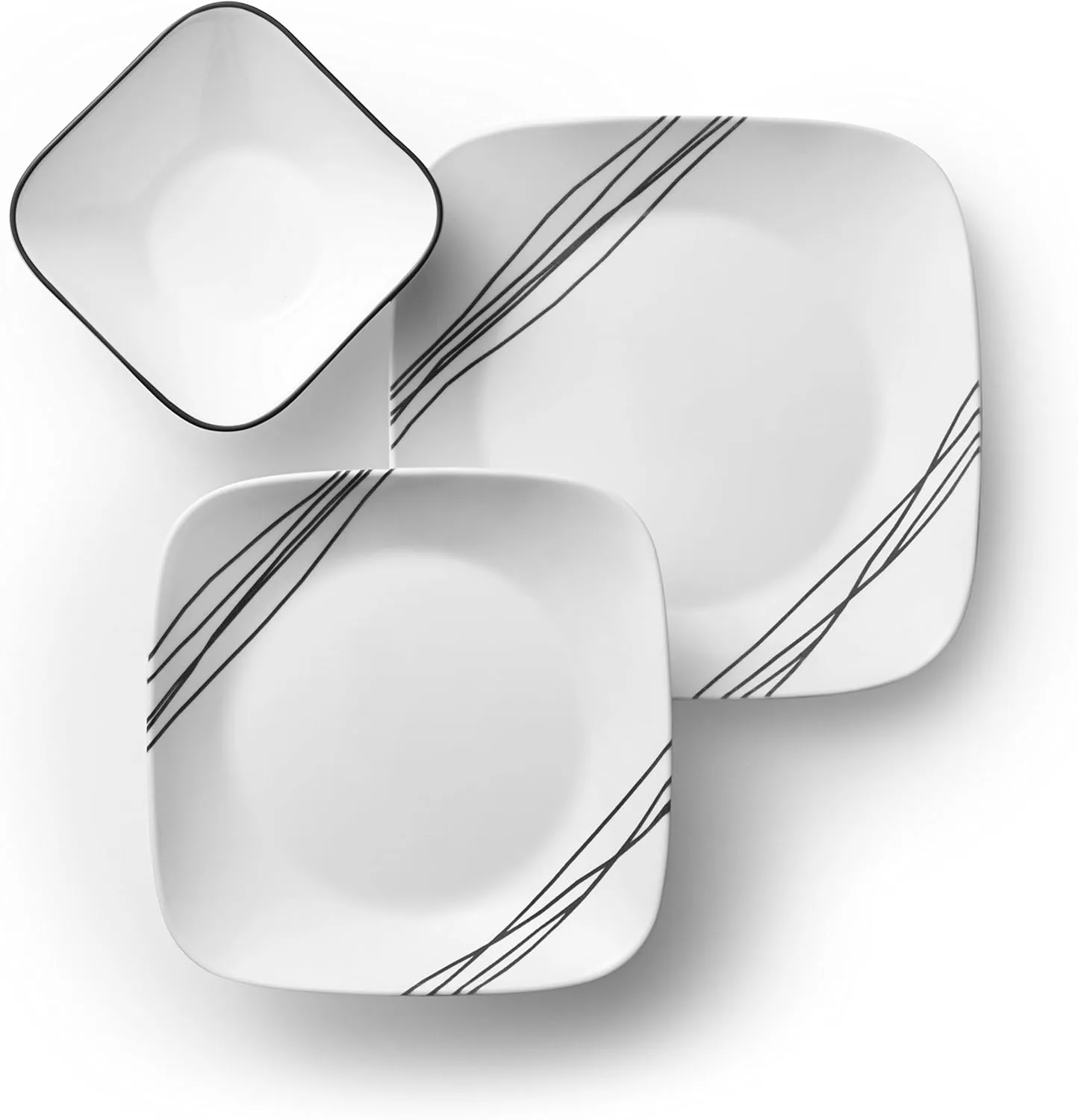 Corelle Vitrelle 18-Piece Service for 6 Dinnerware Set, Triple Layer Glass and Chip Resistant, Lightweight Square Plates and Bowls Set, Simple Sketch