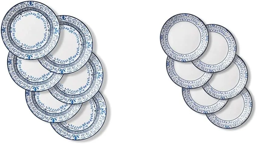 Corelle Vitrelle 6-Piece Dinner & Salad Plates Set, 9-Inch Lightweight Round Plates, Portofino