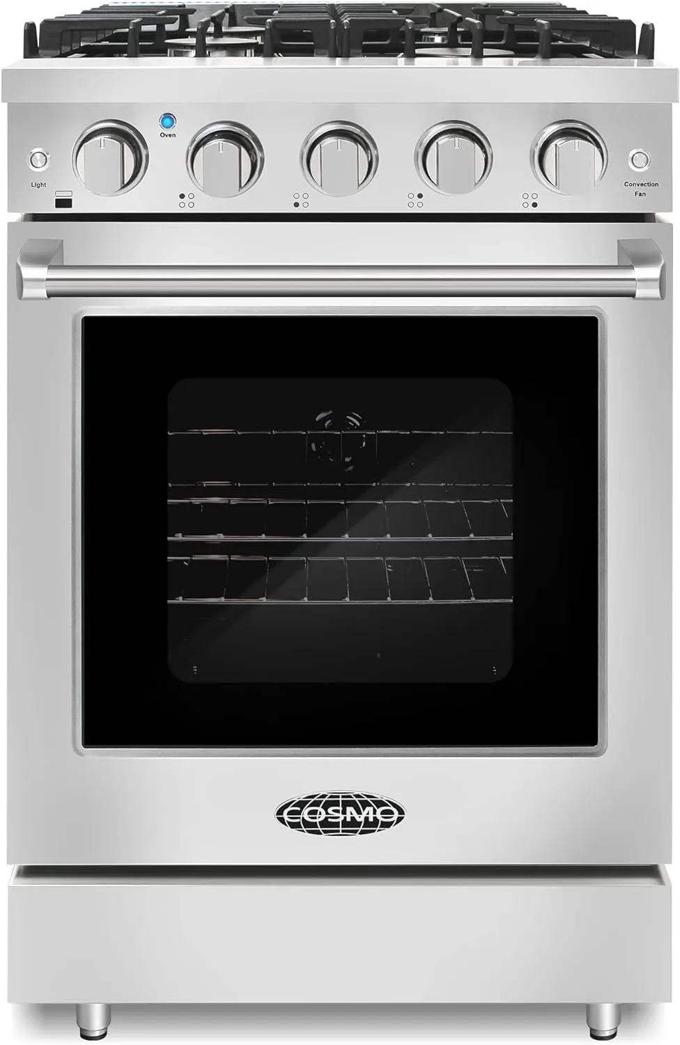 COSMO COS-EPGR244 24 in. Haven Collection 3.73 cu. ft. Gas Range with 4 Sealed Burners, Cast Iron Grates, Convection Oven, Stainless Steel