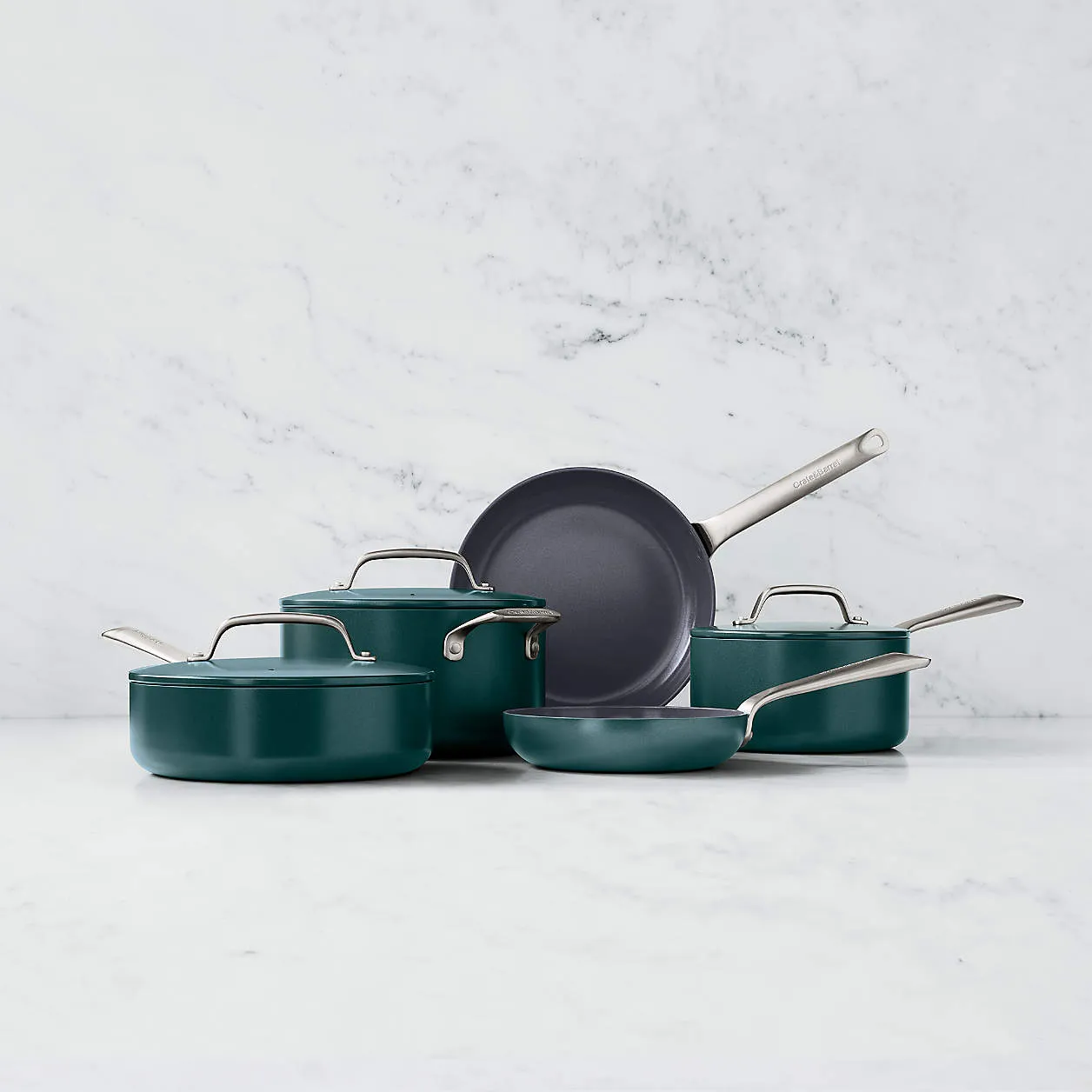 Crate & Barrel EvenCook Ceramic ‚Ñ¢ Deep Teal Ceramic Nonstick 8-Piece Cookware Set