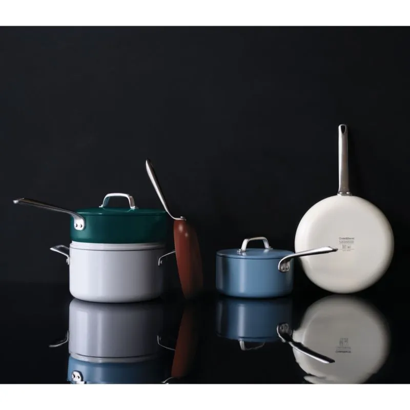Crate & Barrel EvenCook Ceramic ‚Ñ¢ Deep Teal Ceramic Nonstick 8-Piece Cookware Set