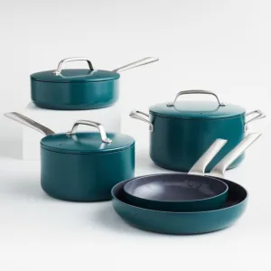 Crate & Barrel EvenCook Ceramic ‚Ñ¢ Deep Teal Ceramic Nonstick 8-Piece Cookware Set