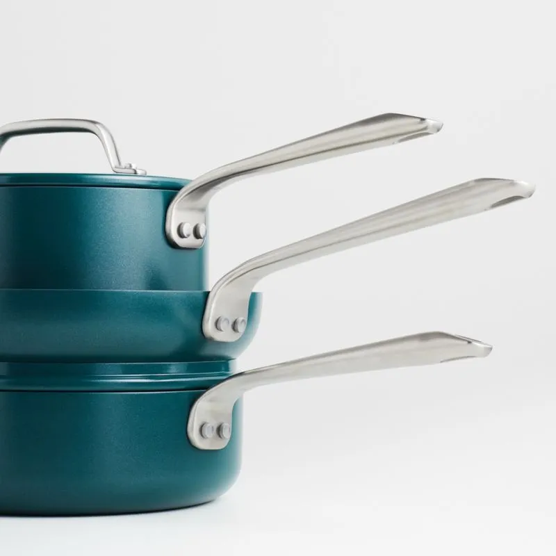 Crate & Barrel EvenCook Ceramic ‚Ñ¢ Deep Teal Ceramic Nonstick 8-Piece Cookware Set