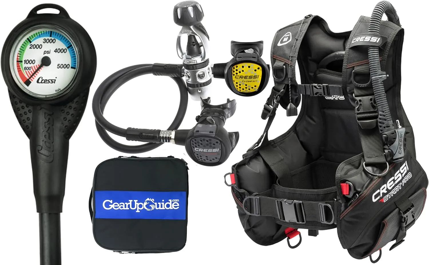 CRESSI Start Scuba Diving Gear Package Complete with Start 2.0 BCD - Mini SPG Gauge - AC2 Compact Regulator Set Fully Assembled, Large